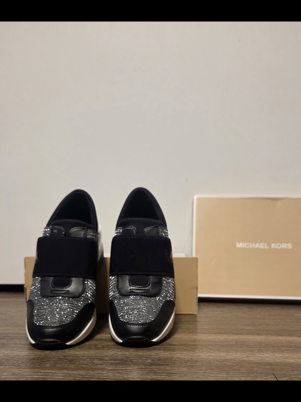 MICHAEL KORS Black And Anthracite Slip-On Wedge Sneakers 8.5